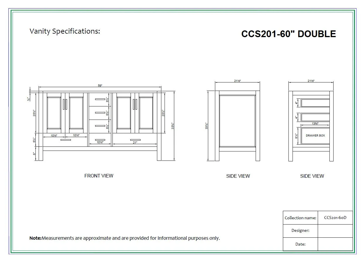 CCS201 - 60" White, Double Sink, Floor Standing Modern Bathroom Vanity,White Quartz Countertop