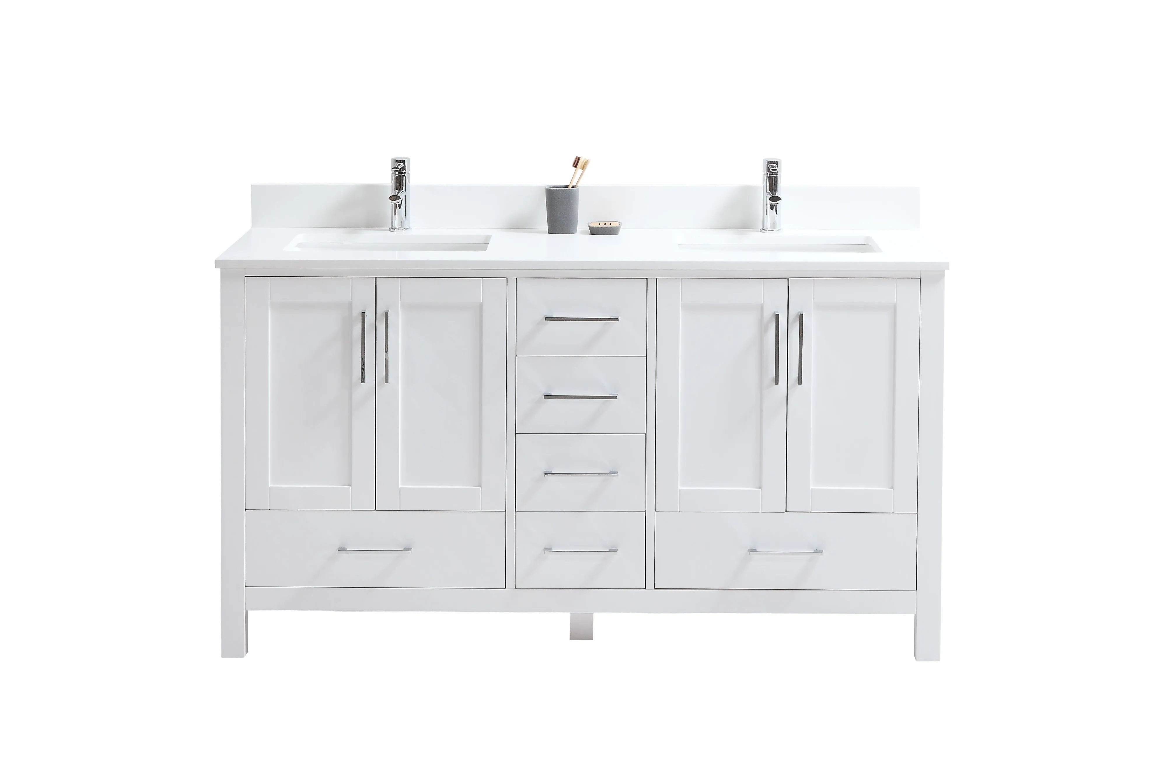 CCS201 - 60" White, Double Sink, Floor Standing Modern Bathroom Vanity,White Quartz Countertop