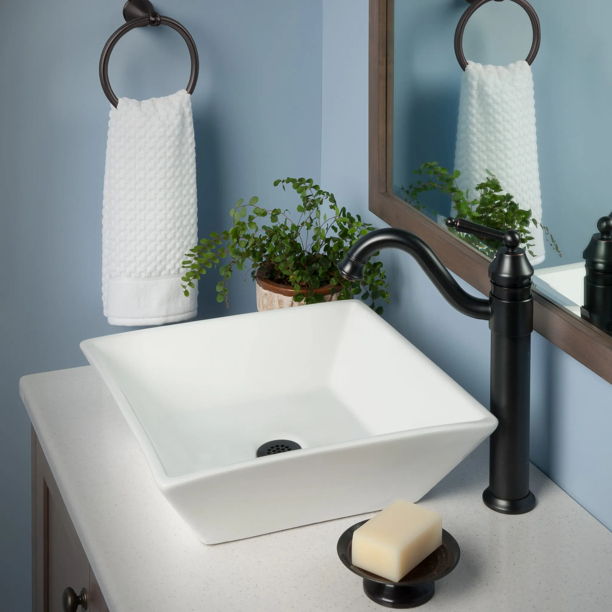 Contemporary Square White Porcelain Vessel Bathroom Sink TP-V10W