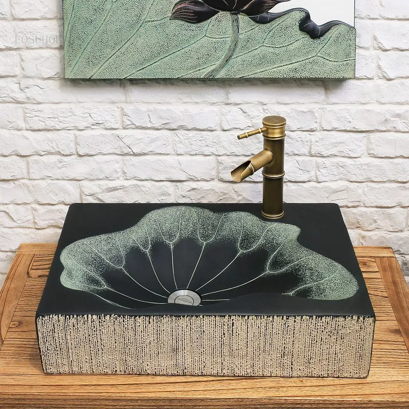 Creative Lotus Leaf Washbasins Above Counter Basin Bathroom Sinks