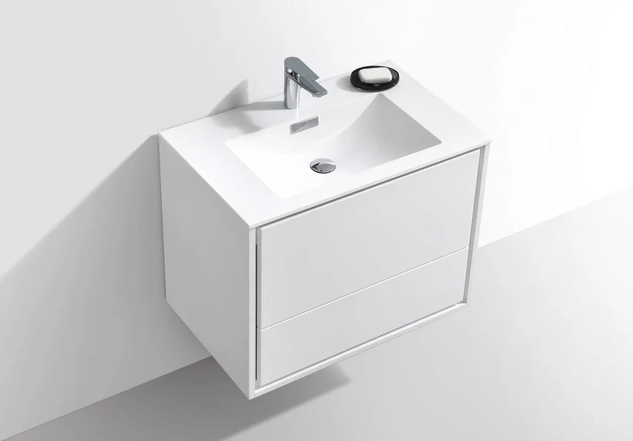 DL30GW, 30″ HIGH GLOSS WHITE WALL MOUNT MODERN BATHROOM VANITY