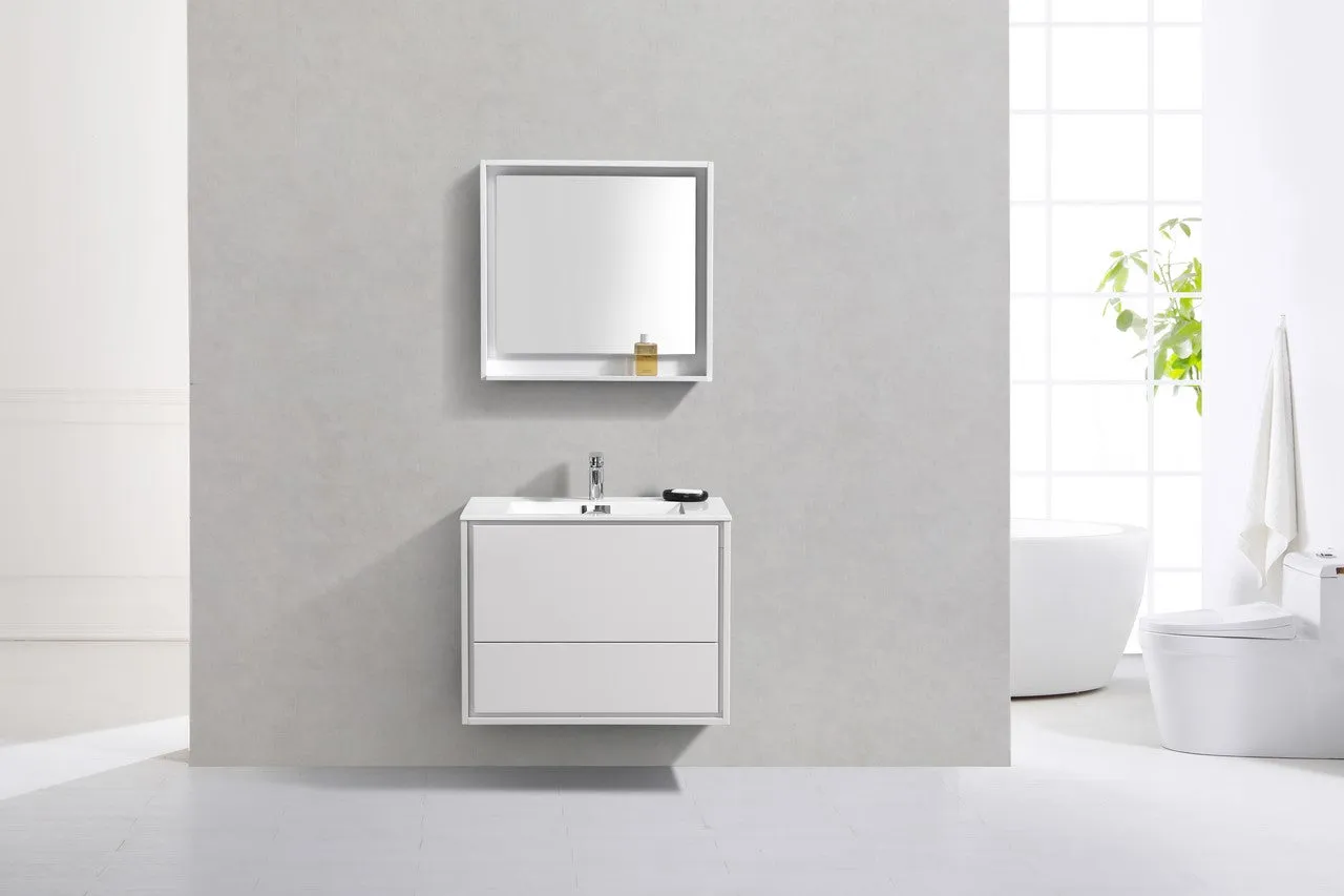 DL30GW, 30″ HIGH GLOSS WHITE WALL MOUNT MODERN BATHROOM VANITY