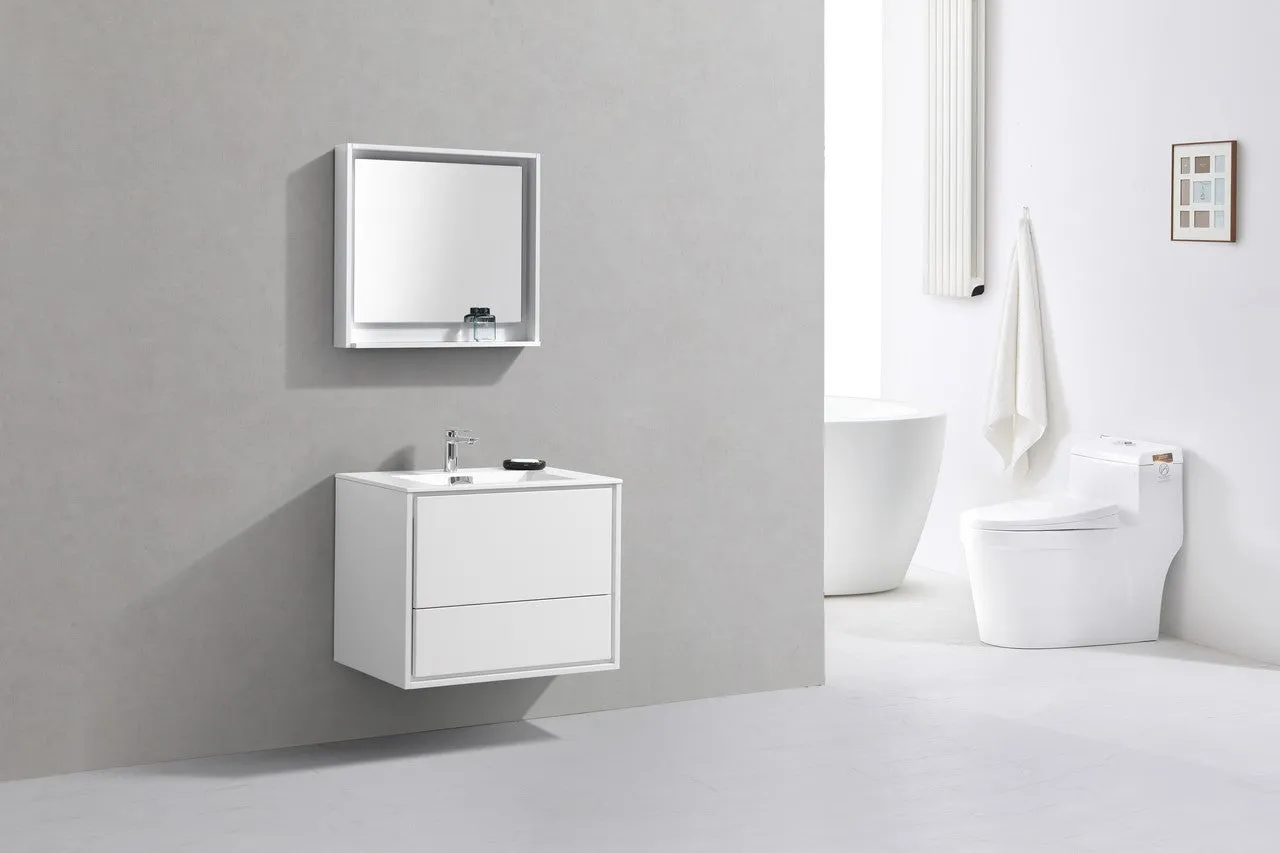 DL30GW, 30″ HIGH GLOSS WHITE WALL MOUNT MODERN BATHROOM VANITY