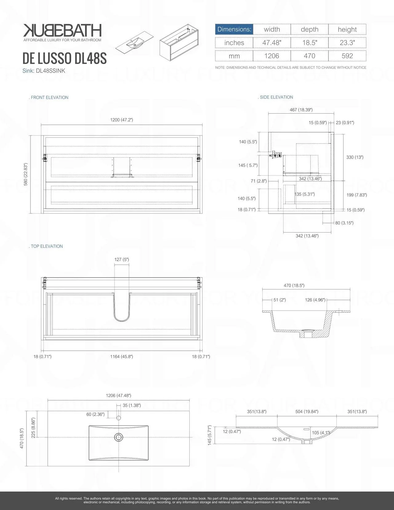 DL48NW, 48″ SINGLE SINK NATURE WOOD WALL MOUNT MODERN BATHROOM VANITY