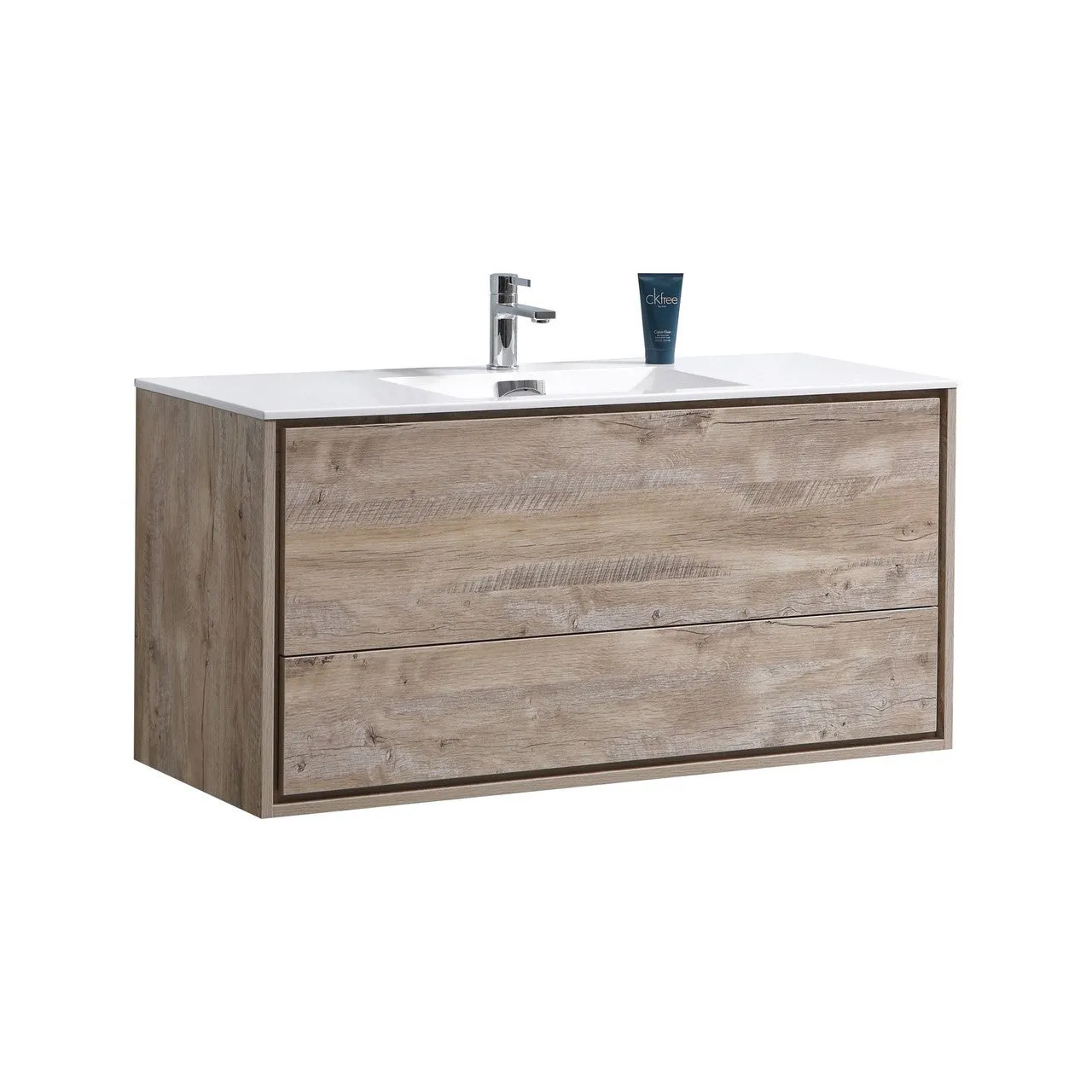 DL48NW, 48″ SINGLE SINK NATURE WOOD WALL MOUNT MODERN BATHROOM VANITY