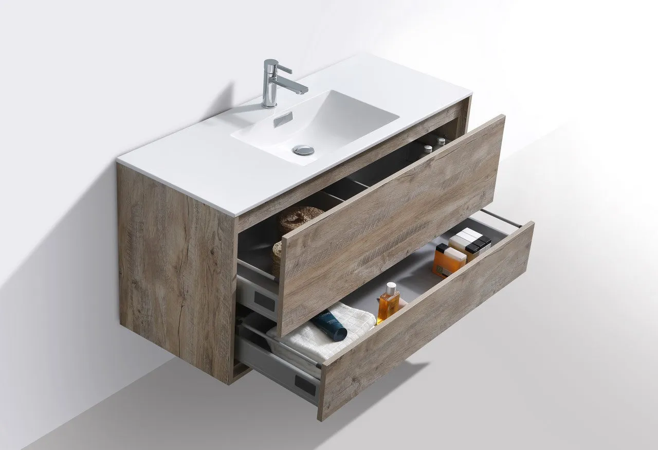 DL48NW, 48″ SINGLE SINK NATURE WOOD WALL MOUNT MODERN BATHROOM VANITY