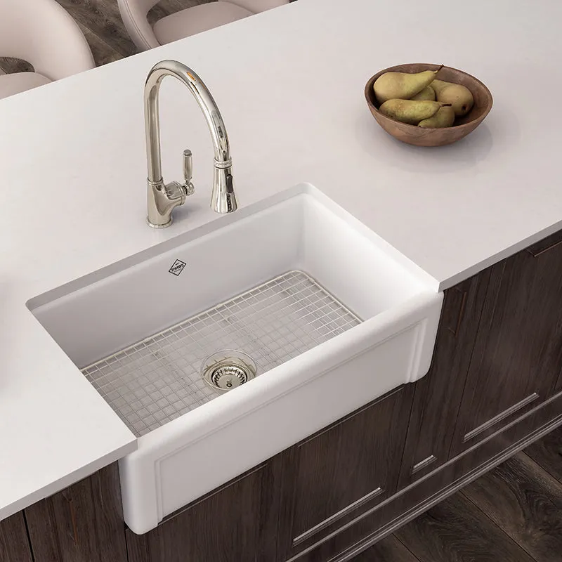 Egerton 18.44" x 30.44" x 10.11" Fireclay Single-Basin Farmhouse Kitchen Sink in White