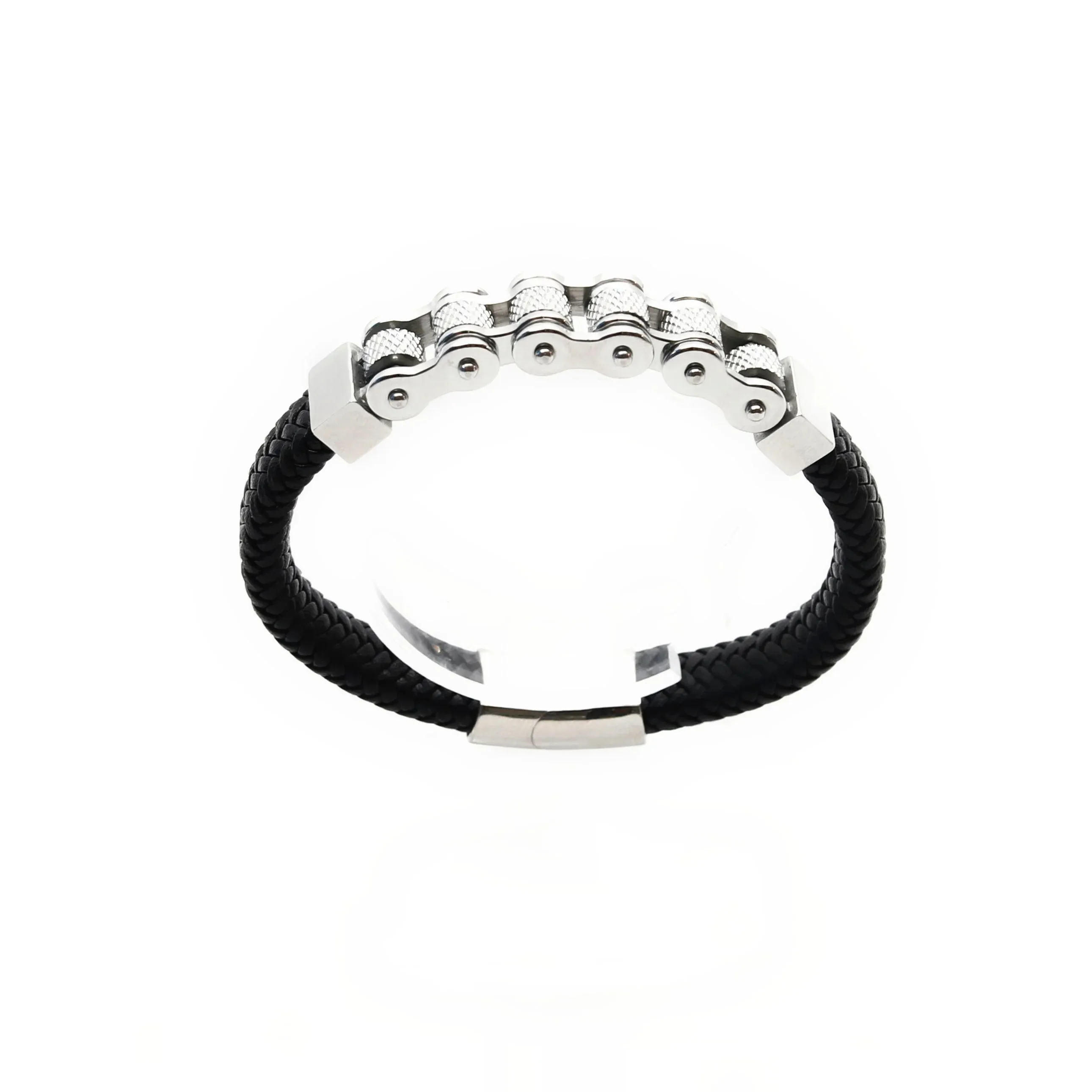 Faustín Stainless Steel & Cowhide Motorcycle Chain Bracelet