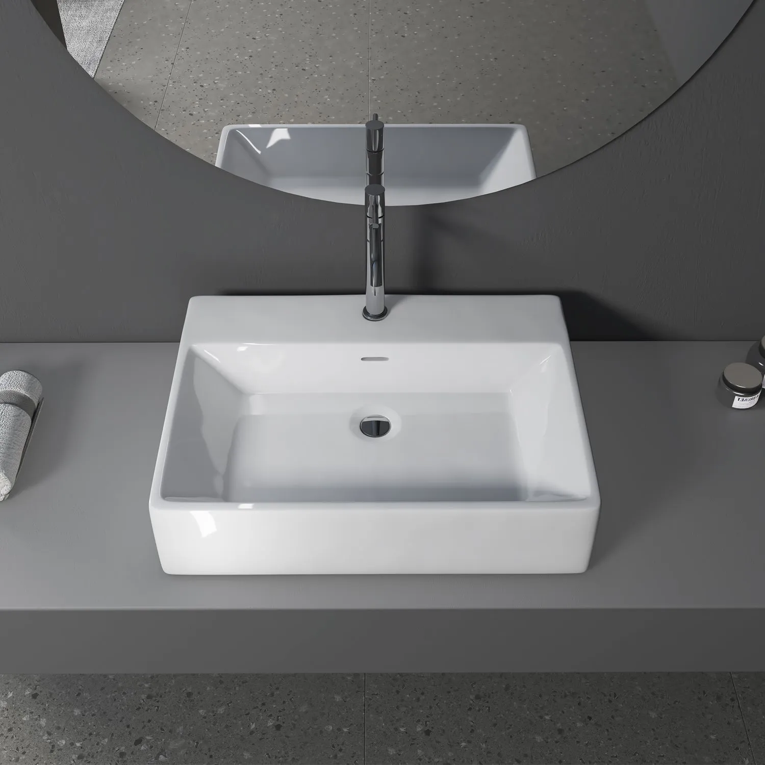 Fremont 24" Rectangle Ceramic Vessel Bathroom Vanity Sink with Overflow