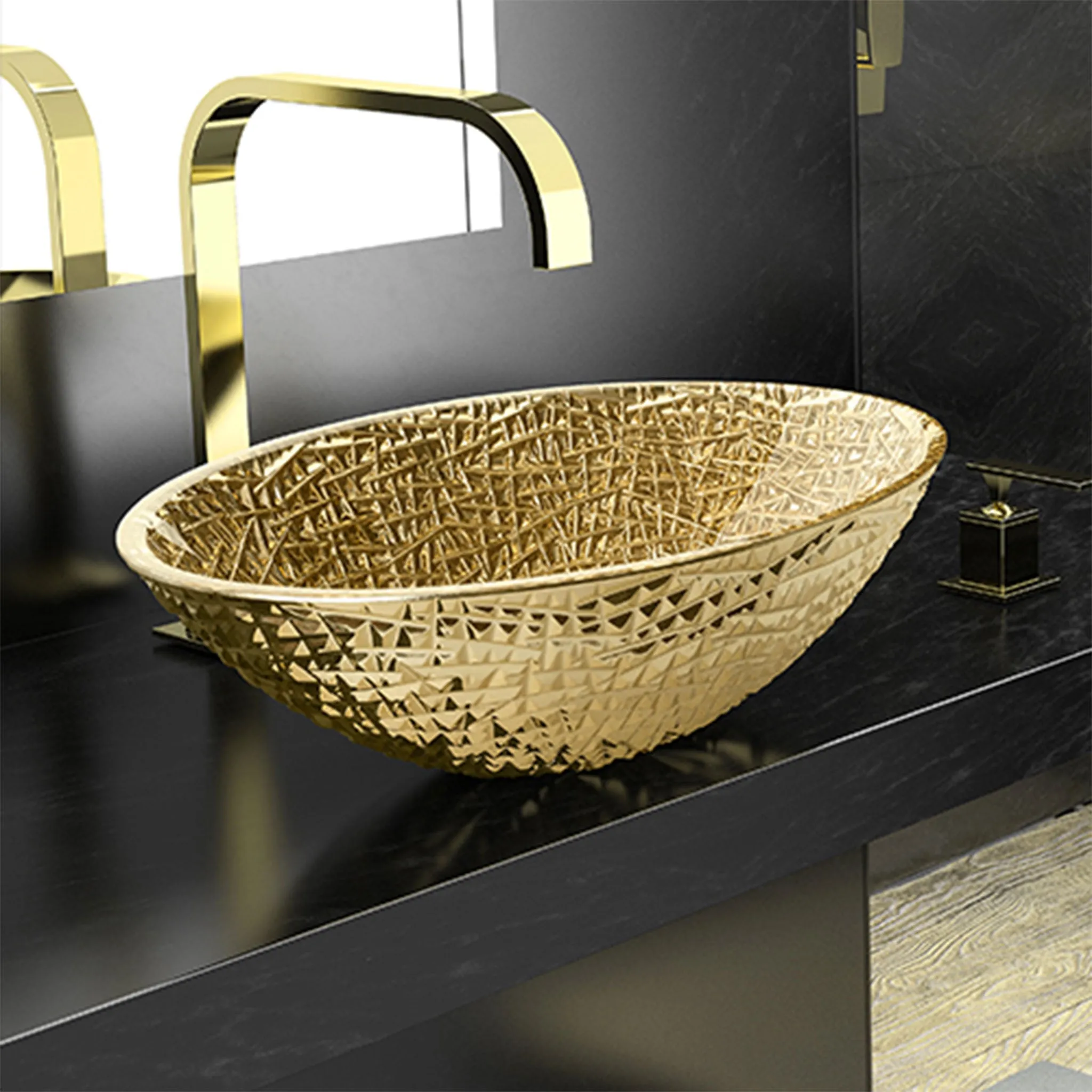 Glass Design Vessel Sink Glamorous Ice Oval Lux Gold