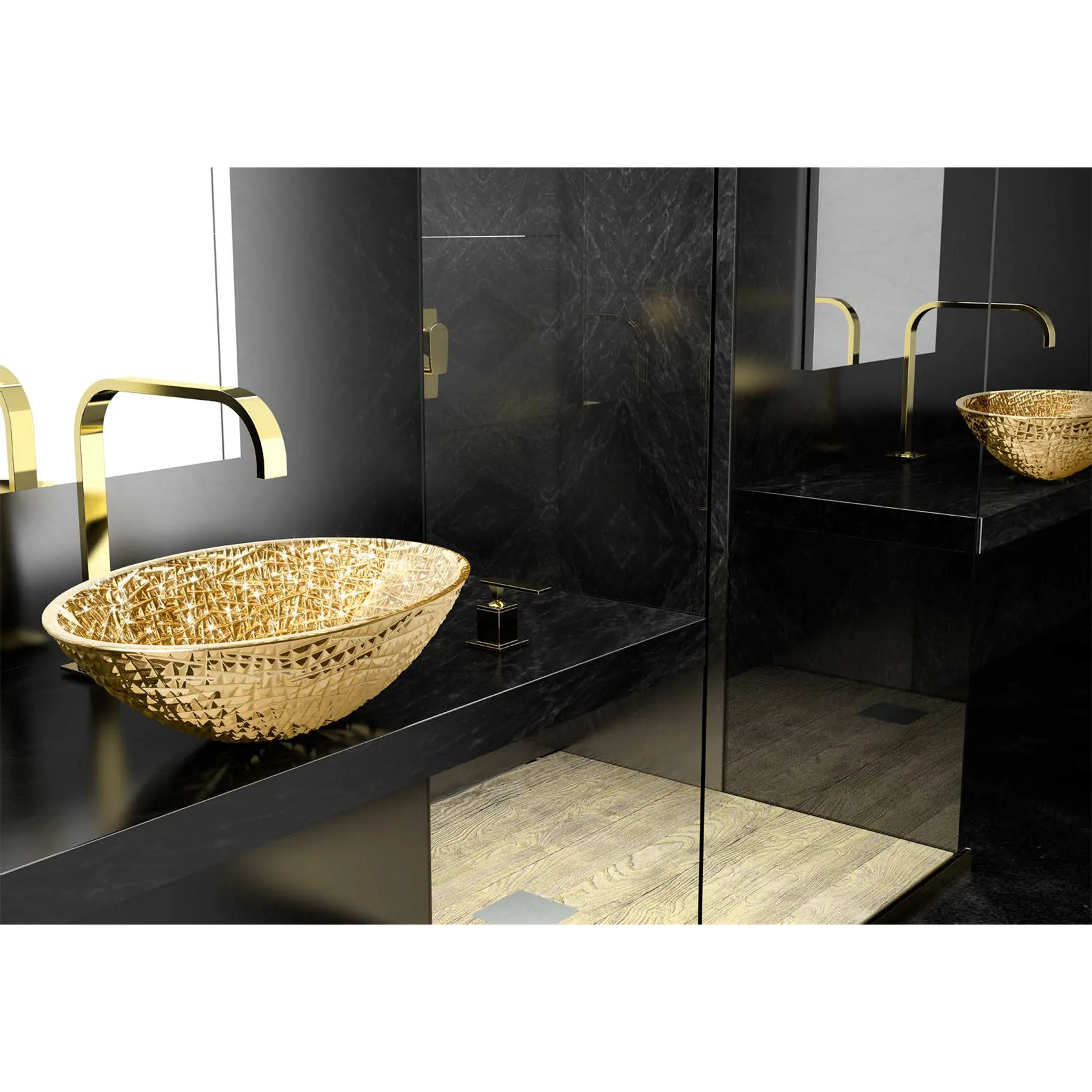 Glass Design Vessel Sink Glamorous Ice Oval Lux Gold