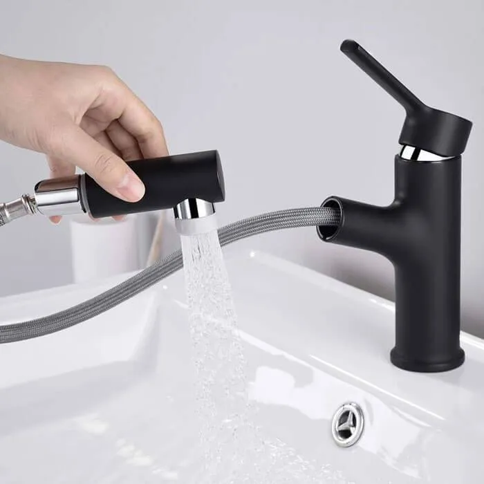 Homelody Black Bathroom Tap with 2 Jet Types with Pull-Out Shower Mixer Tap Wash Basin Mixer Tap