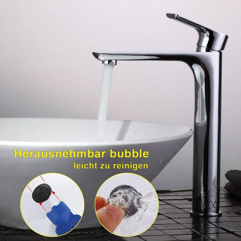 Homelody Chrome Plated high Basin Faucet Brass pull up mixer