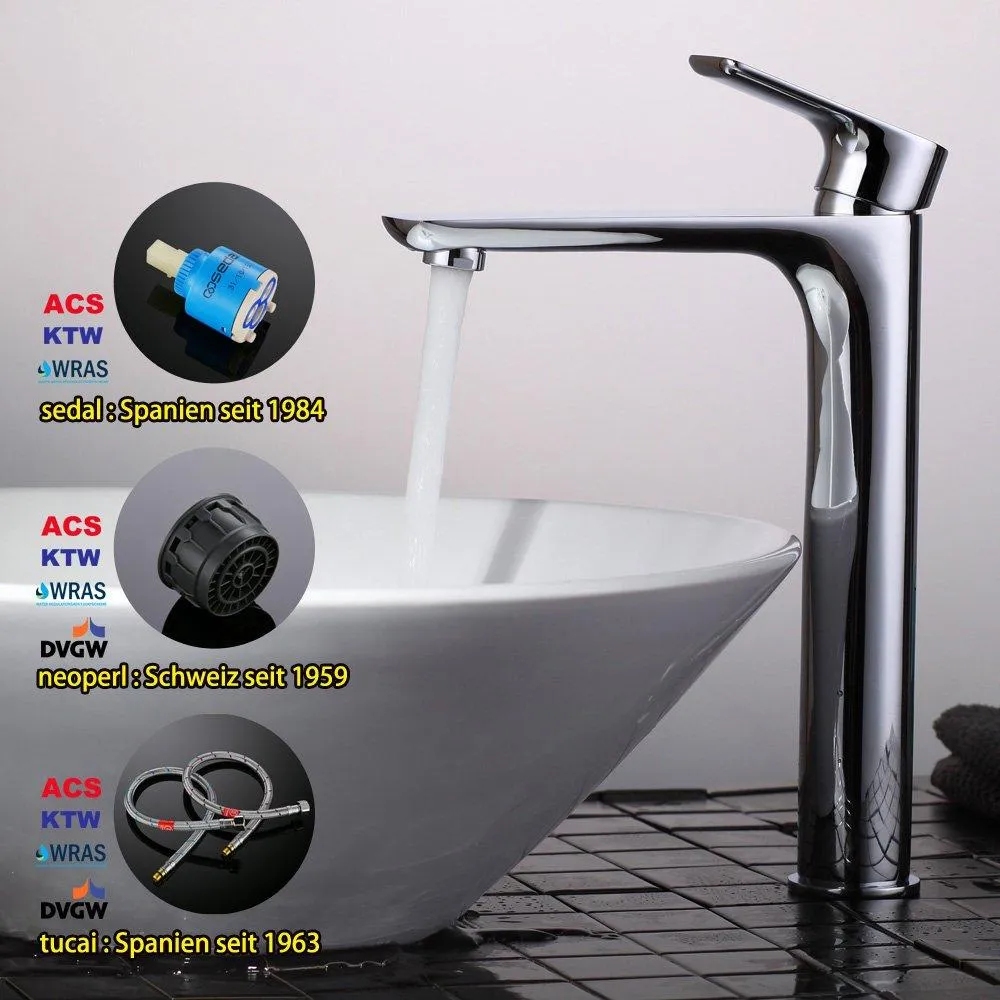 Homelody Chrome Plated high Basin Faucet Brass pull up mixer