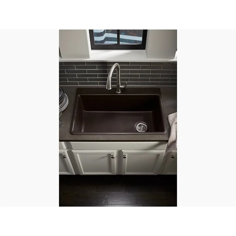 Kennon 22" x 33" x 10.13" Neoroc Single Basin Dual-Mount Kitchen Sink in Matte Black