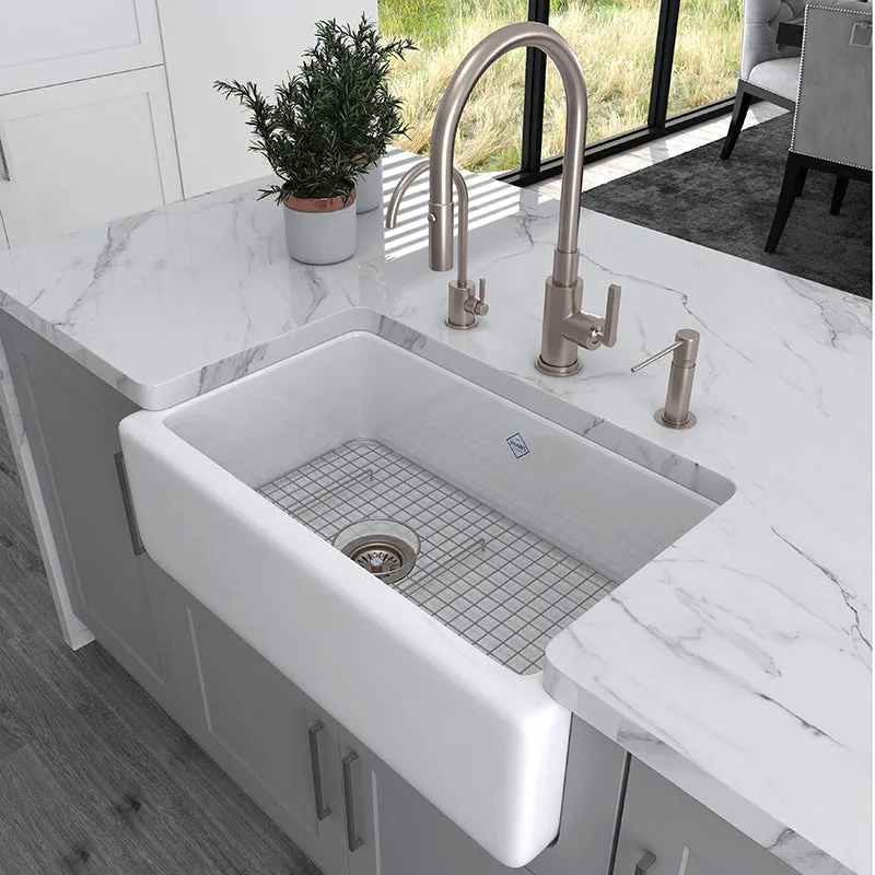 Lancaster 18" x 30" x 10" Fireclay Single-Basin Farmhouse Kitchen Sink in White