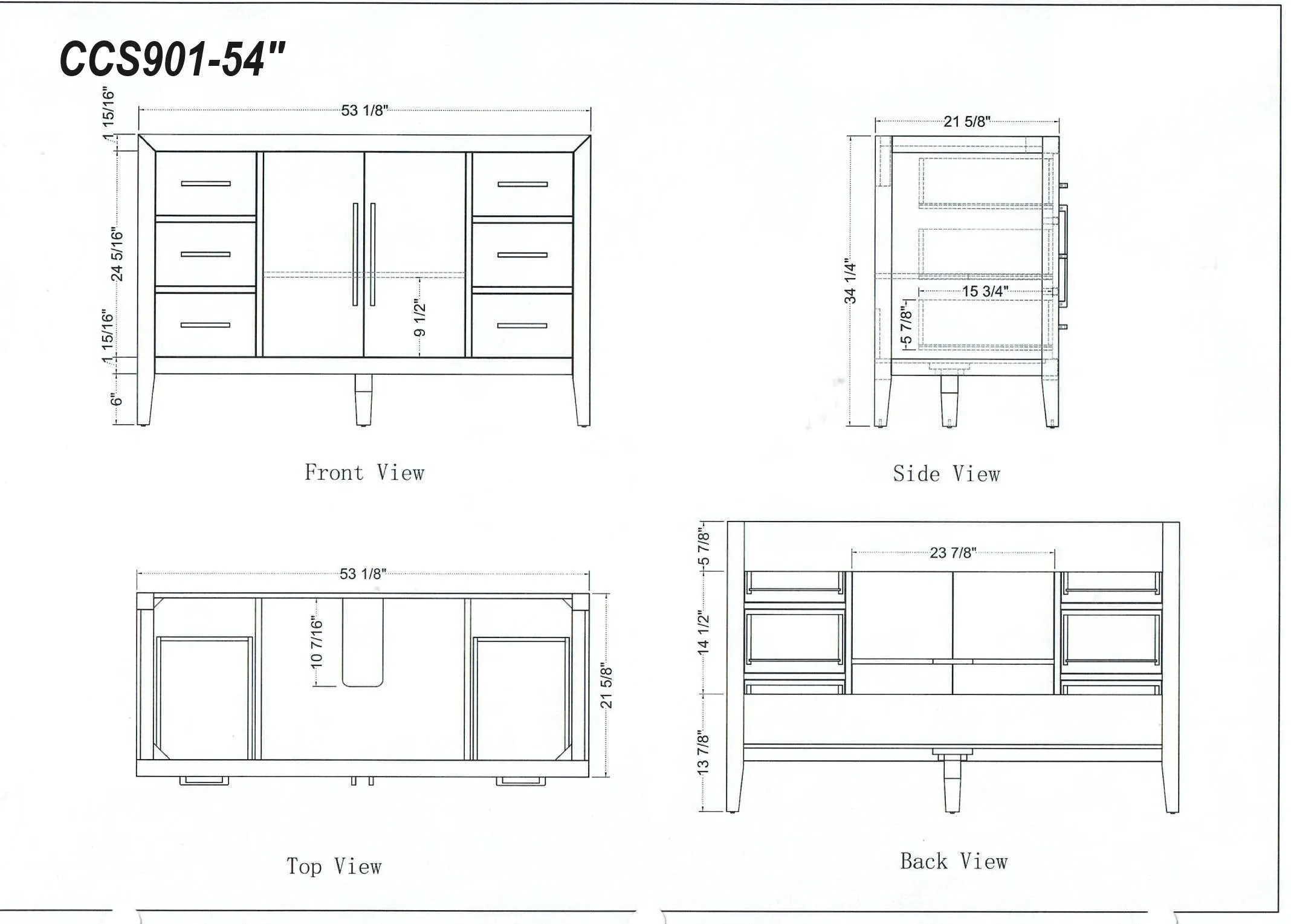 Lily - 54", White Oak , Floor Standing Modern Bathroom Vanity, White Quartz Countertop, Matt Black Hardware