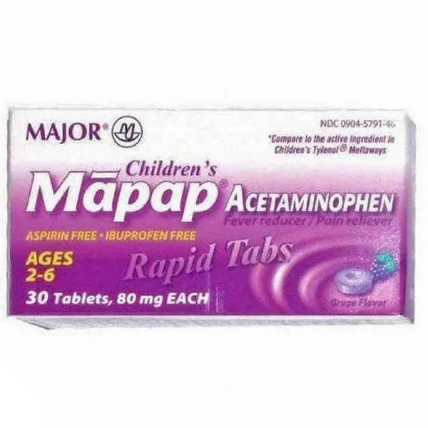 Mapap Children's Acetaminophen Rapid Dissolve Tablets, Grape Flavor 80 mg, 30 Count