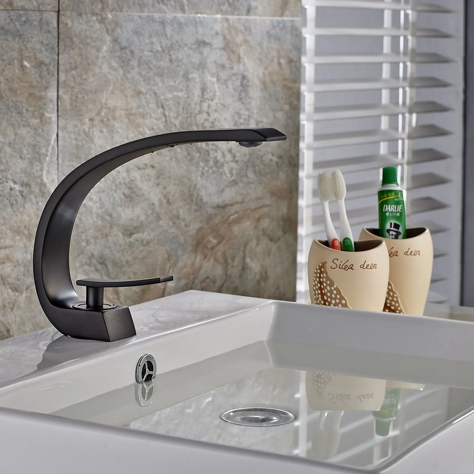 Modern Geometric Shape Single Hole Bathroom Sink Faucet, Brass