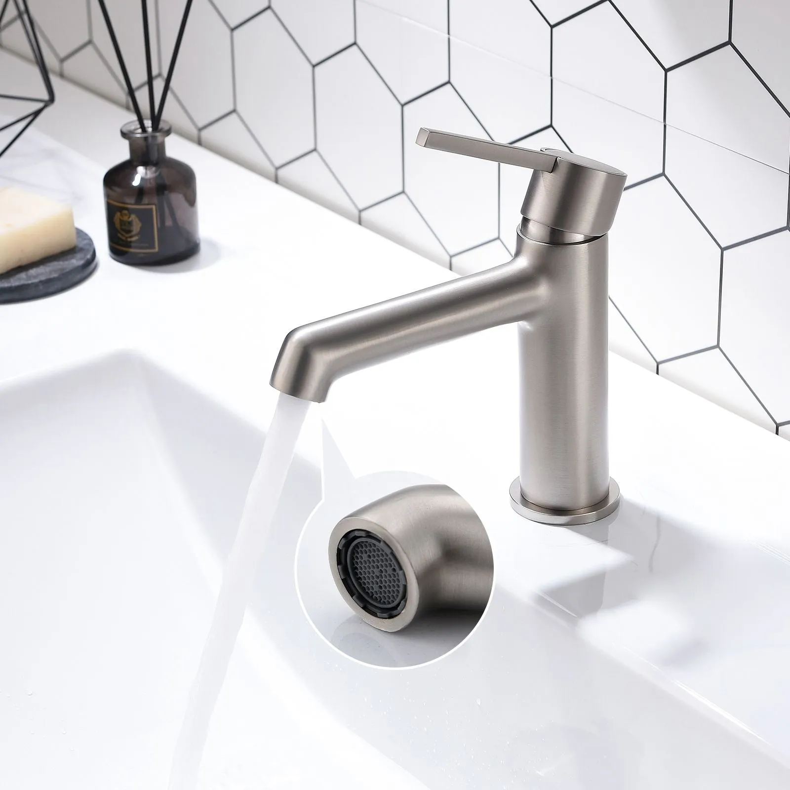 Modern Geometric Sink Faucet with Slim Handle & Extended Spout