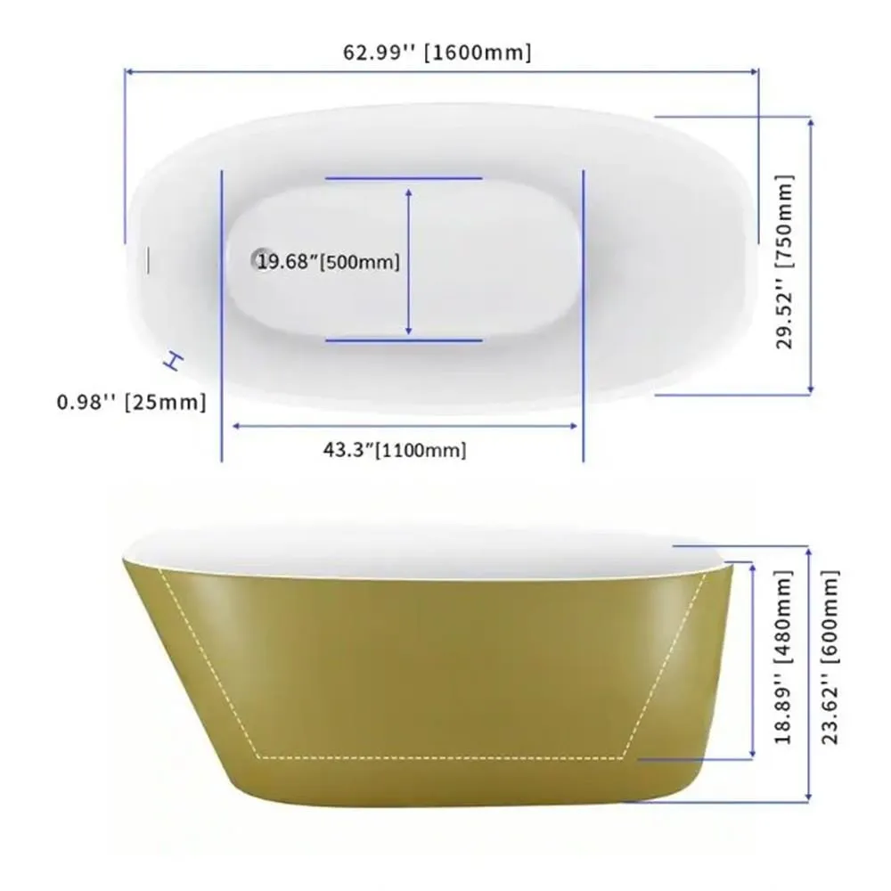 Mokleba 63" Acrylic End Drain Freestanding Tub with Pop-up Drain