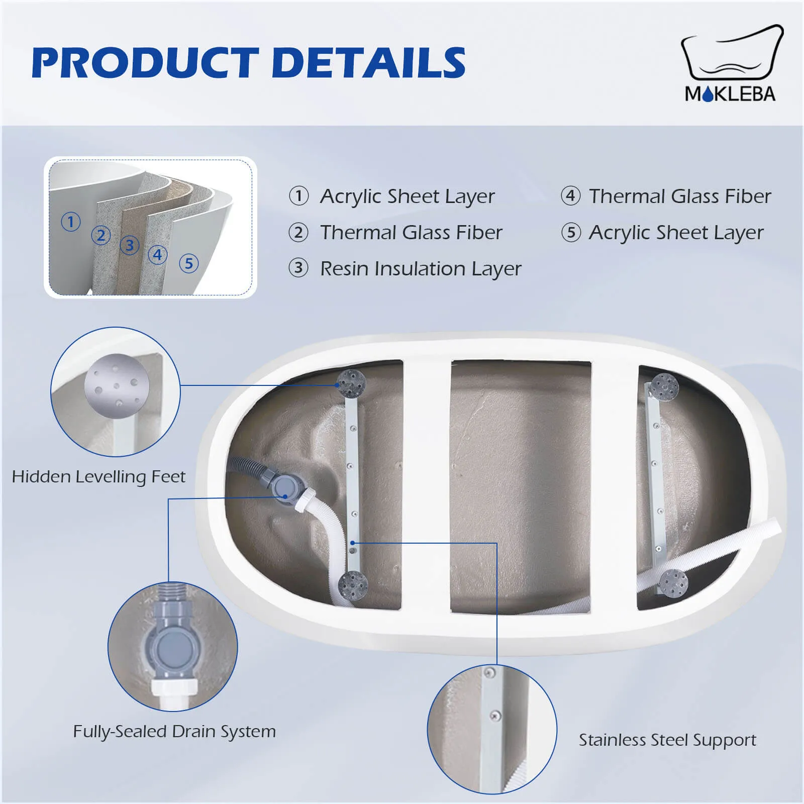 Mokleba 63" Acrylic End Drain Freestanding Tub with Pop-up Drain