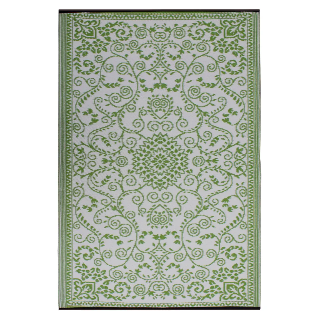 Murano Lime and Cream Traditional Recycled Plastic Reversible Outdoor Rug