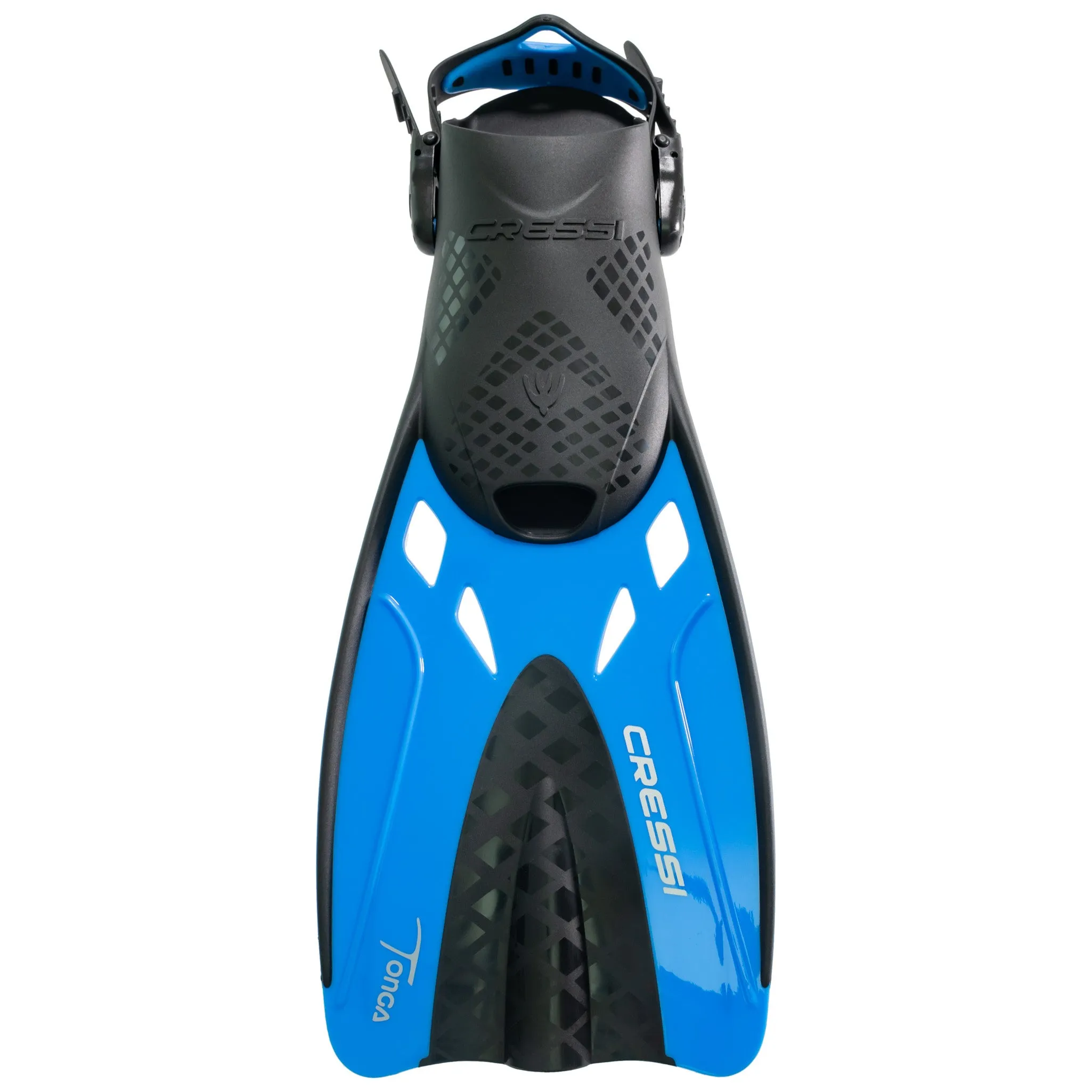 Open Box Cressi Tonga Short Open Heel Fins - Black/Blue - Large/X-Large