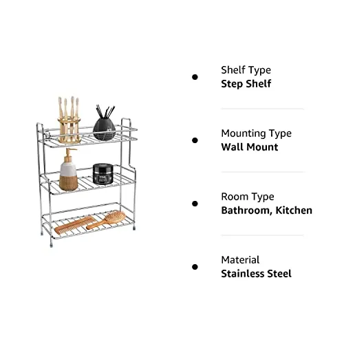 Plantex Stainless Steel Shelf - Multipurpose & Stackable Rack Organizer for Bathroom & Kitchen/Bathroom Accessories (Chrome-Silver) , Set of 1