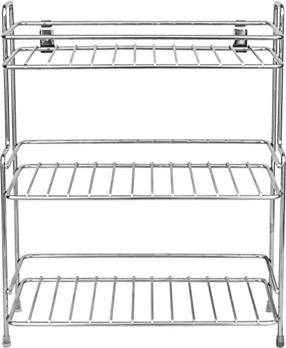 Plantex Stainless Steel Shelf - Multipurpose & Stackable Rack Organizer for Bathroom & Kitchen/Bathroom Accessories (Chrome-Silver) , Set of 1