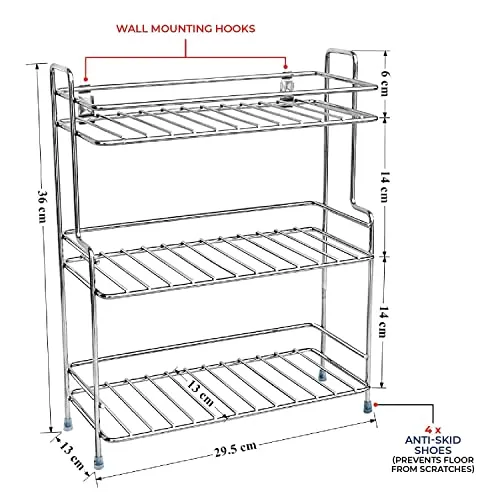 Plantex Stainless Steel Shelf - Multipurpose & Stackable Rack Organizer for Bathroom & Kitchen/Bathroom Accessories (Chrome-Silver) , Set of 1