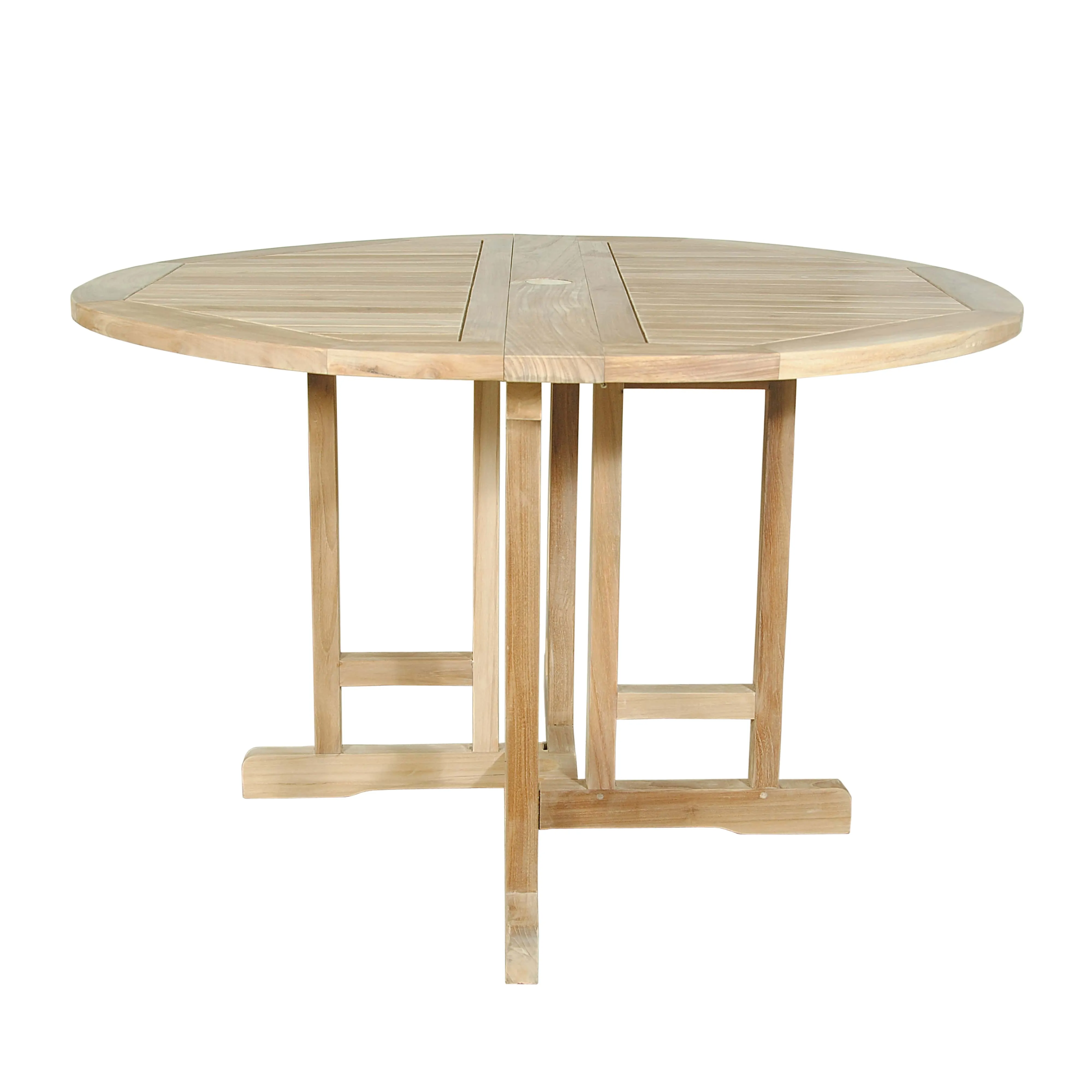 Raw Teak 47" Round Folding Table, 29 H x 47 W x 47 L w/Umbrella Hole, Seats 4 People, Arrives Assembled In 5 - 9 Working Days.