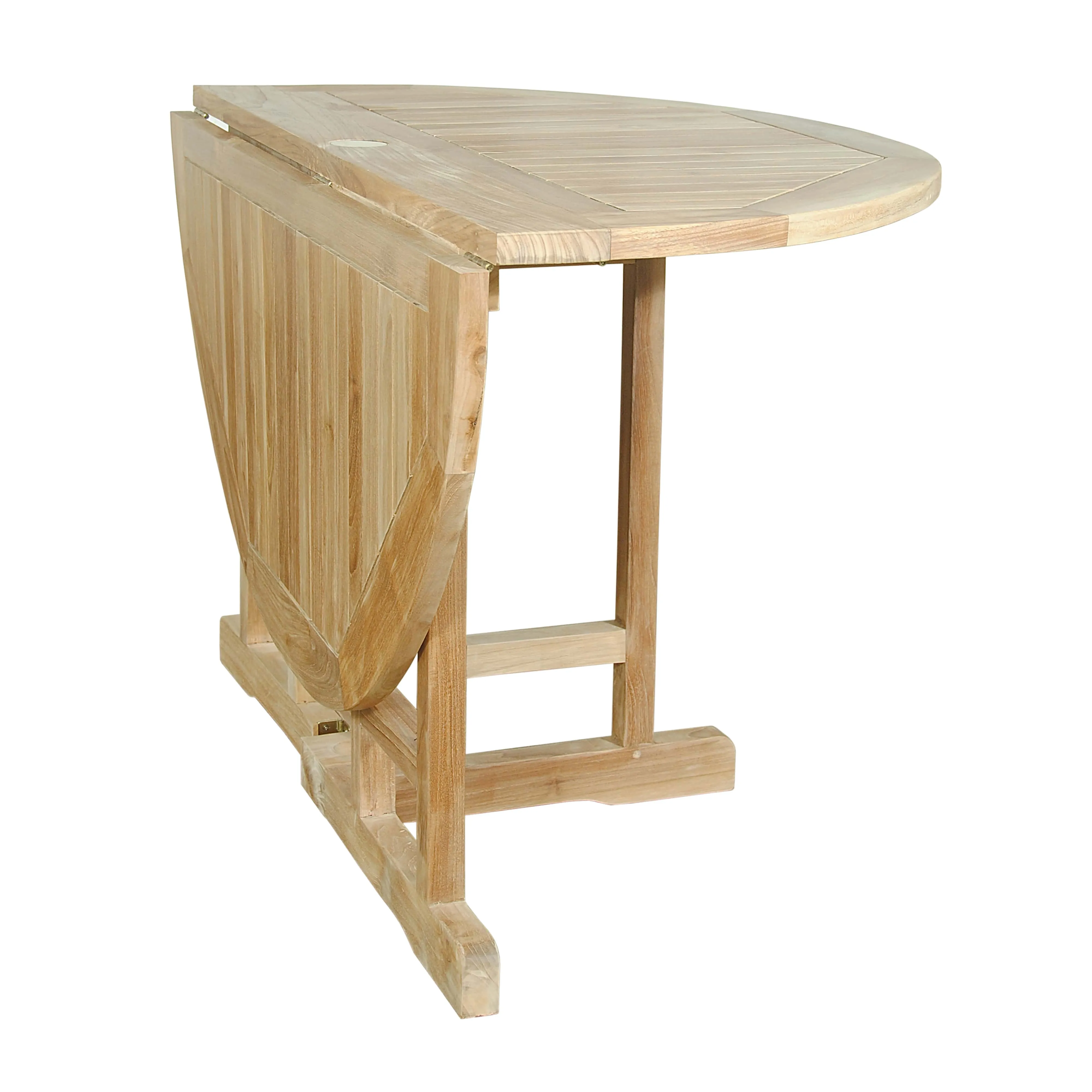 Raw Teak 47" Round Folding Table, 29 H x 47 W x 47 L w/Umbrella Hole, Seats 4 People, Arrives Assembled In 5 - 9 Working Days.