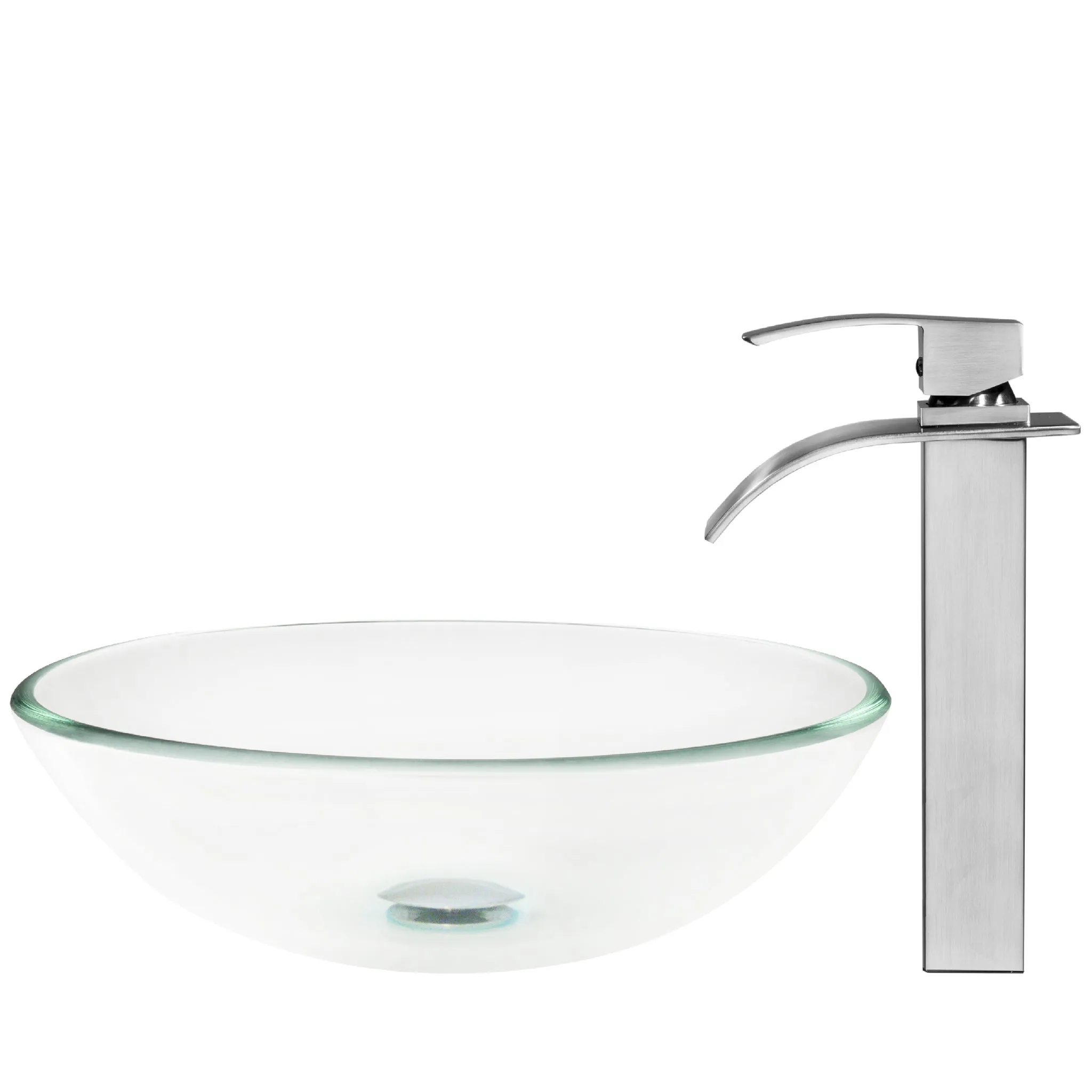 Round Clear Glass Vessel Bathroom Sink Combo NSFC-8048136BN