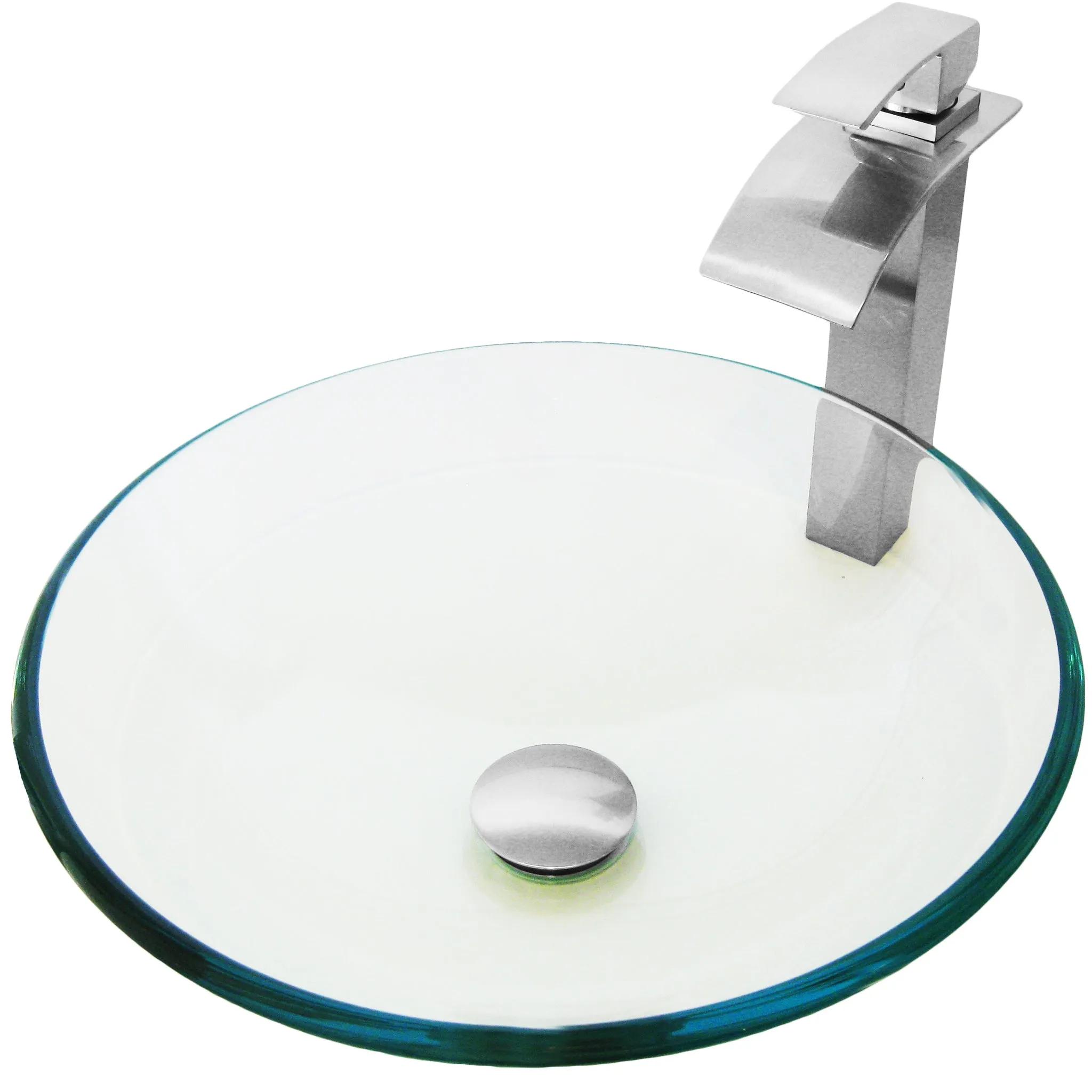 Round Clear Glass Vessel Bathroom Sink Combo NSFC-8048136BN