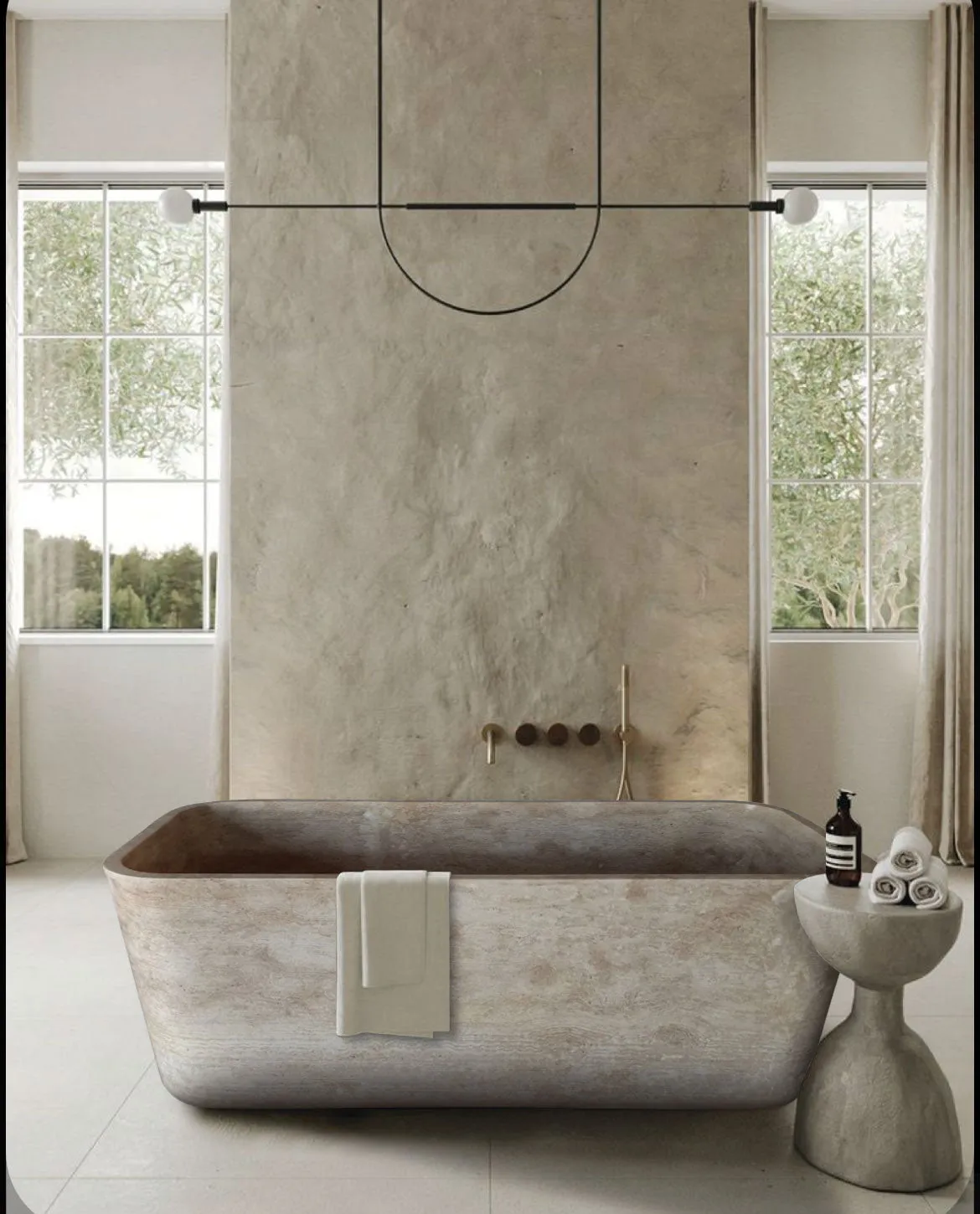 Silver Beige Naturel Stone Rectangular Shape Hand-Carved Unique Travertine Bathtub (W)32" (L)60" (H)22"