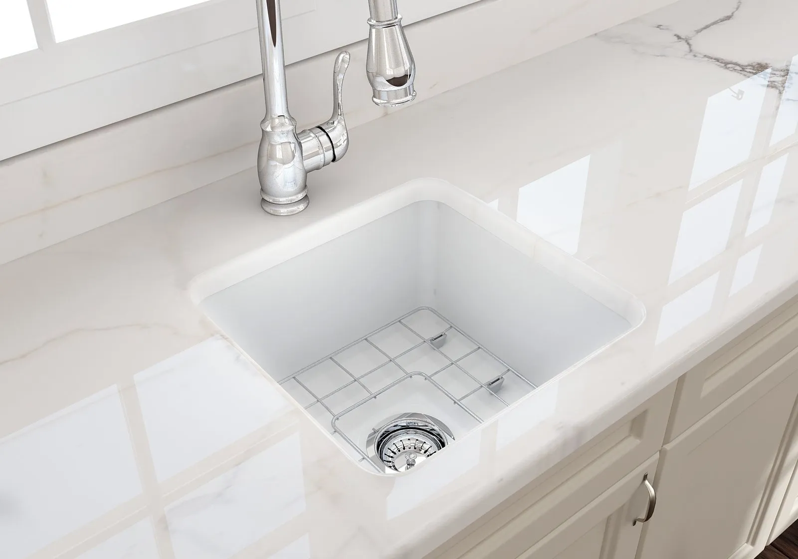 Sotto 18" x 18" x 8" Single-Basin Undermount Kitchen Sink in Matte White