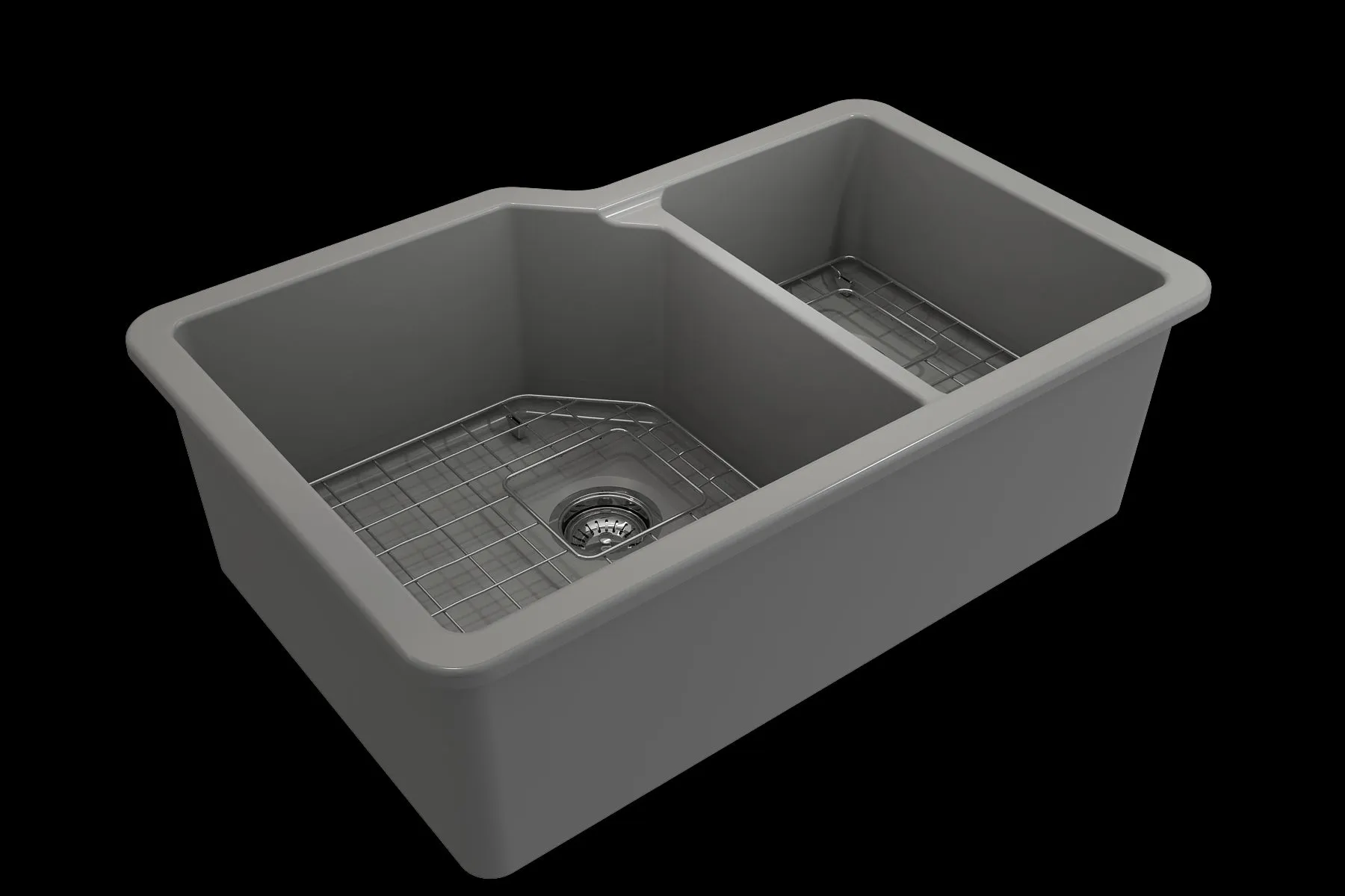 Sotto 33" x 22" x 10" Double-Basin Undermount Kitchen Sink in Matte Gray