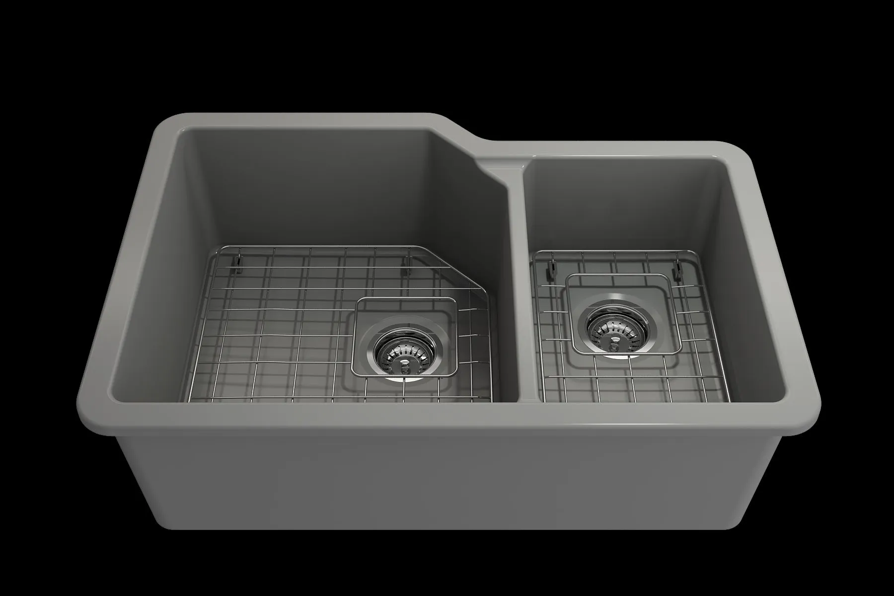 Sotto 33" x 22" x 10" Double-Basin Undermount Kitchen Sink in Matte Gray