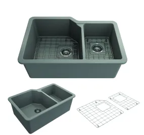 Sotto 33" x 22" x 10" Double-Basin Undermount Kitchen Sink in Matte Gray