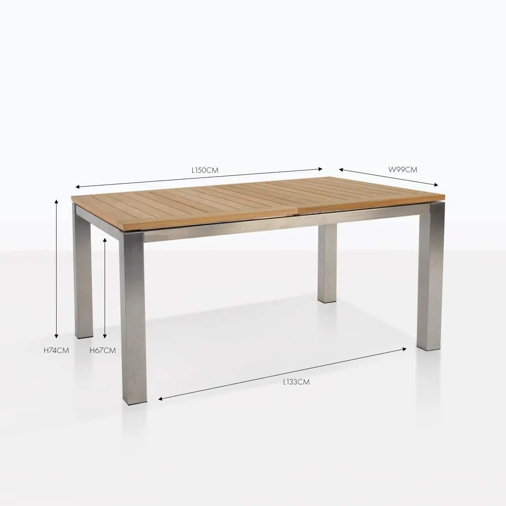 Stainless Steel and Teak Extension Outdoor Dining Table