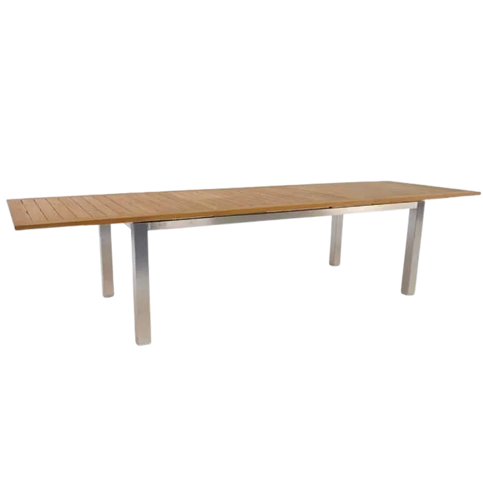 Stainless Steel and Teak Extension Outdoor Dining Table