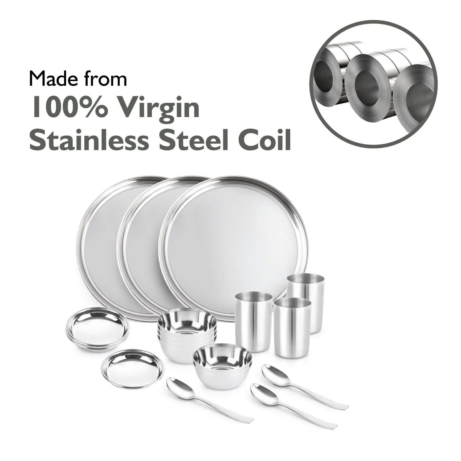 Steelox 18 Pieces Stainless Steel Dinner Set for Family of 3