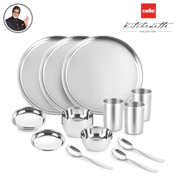 Steelox 18 Pieces Stainless Steel Dinner Set for Family of 3