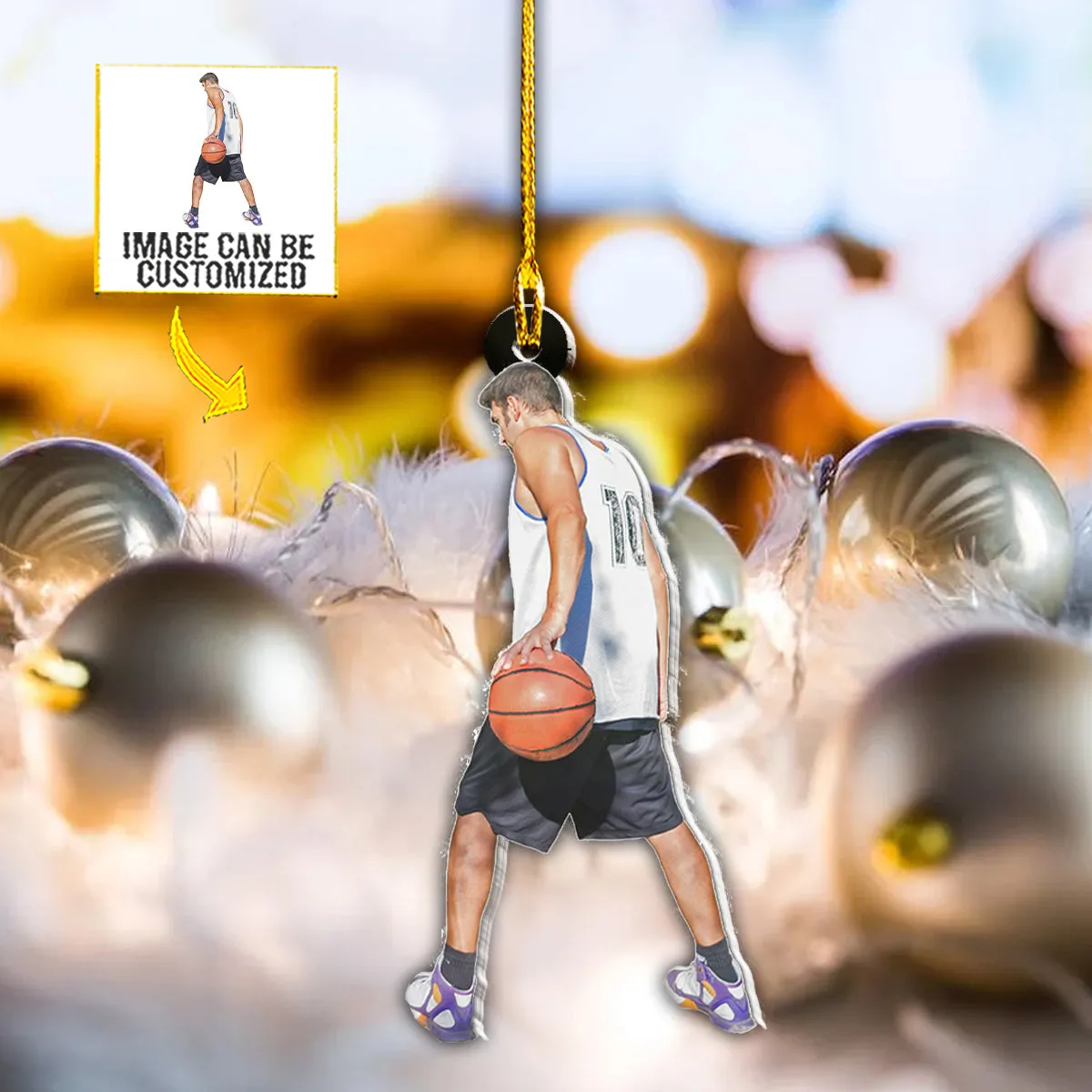 Teesdily | Customized Basketball Player Gift Christmas Ornament Basketball Fans Gift Sports Christmas Gift For Player Custom Picture Car Ornament