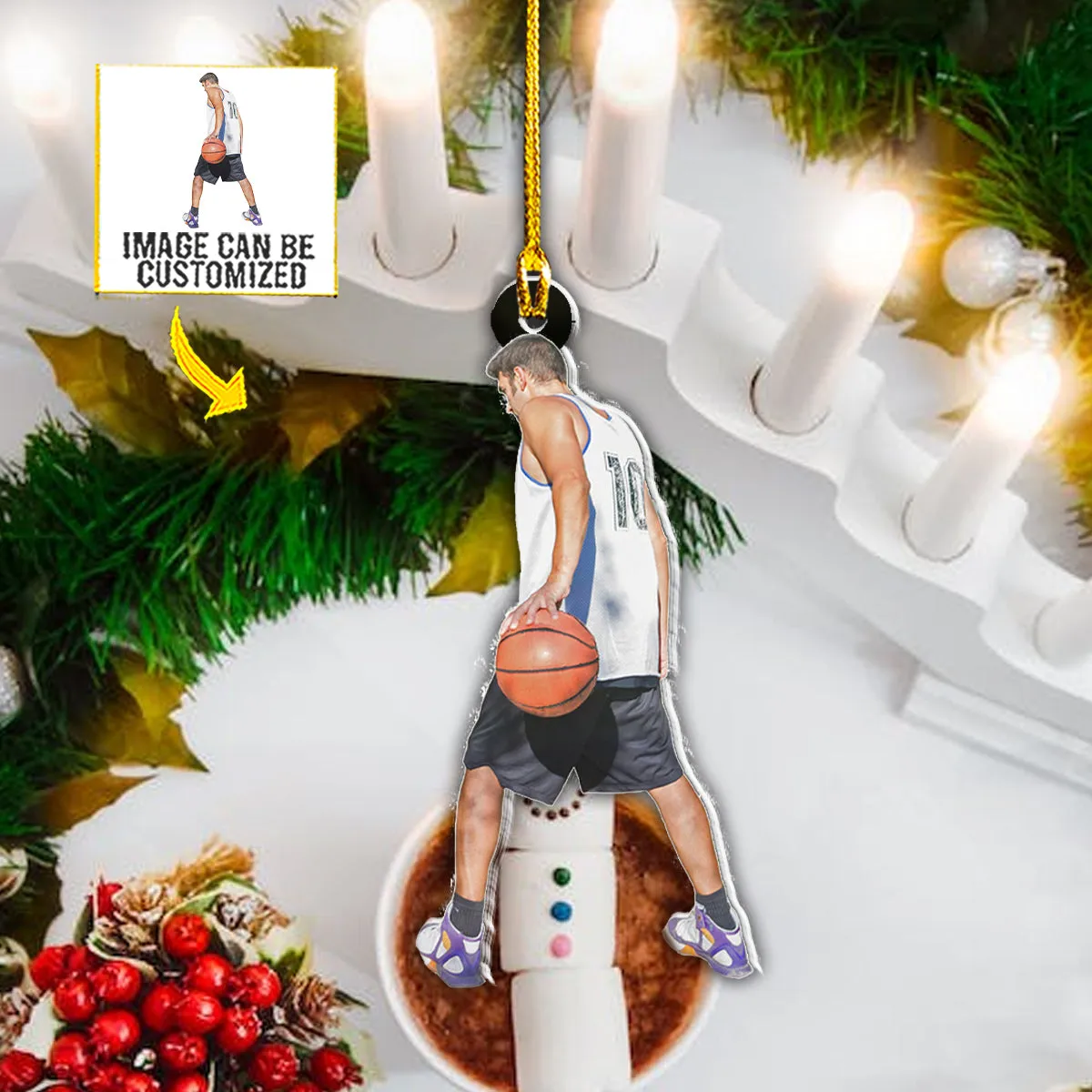 Teesdily | Customized Basketball Player Gift Christmas Ornament Basketball Fans Gift Sports Christmas Gift For Player Custom Picture Car Ornament