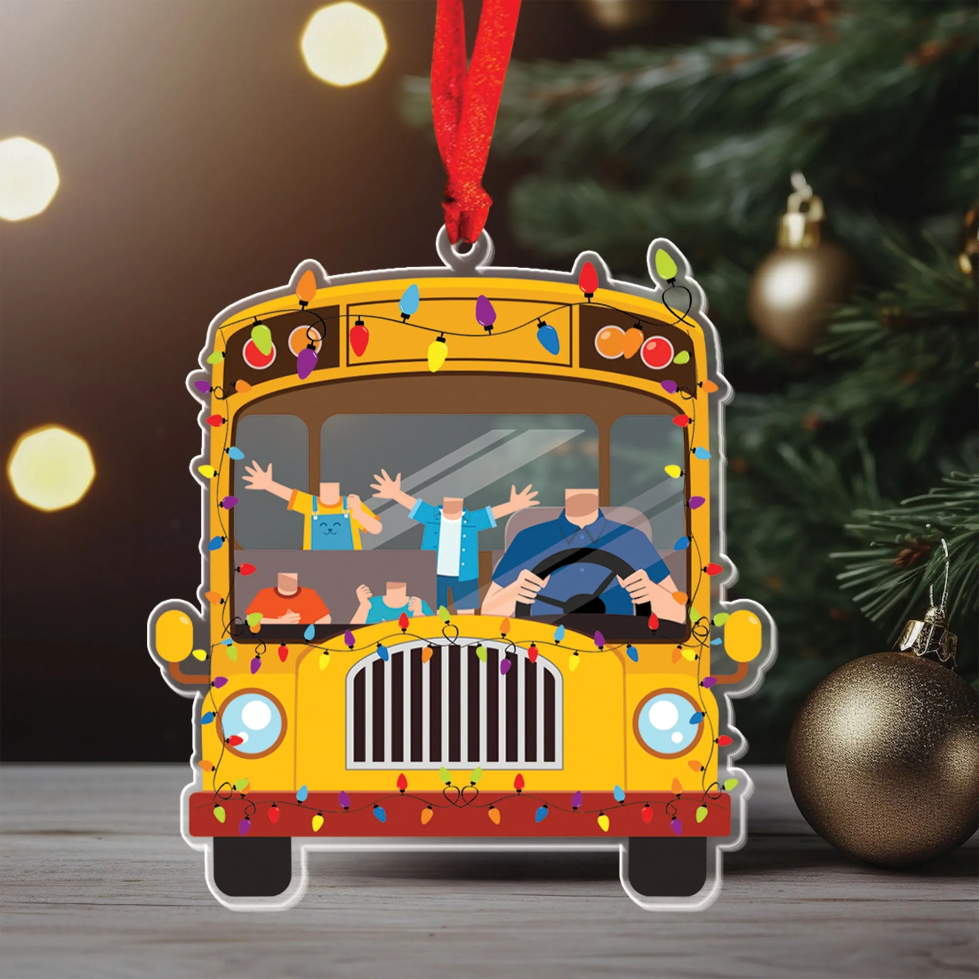 Teesdily | Customized School Bus Ornament Christmas, Bus Driver Ornament Plastic Christmas Gift For Kid, Bus Driver Keepsake Xmas