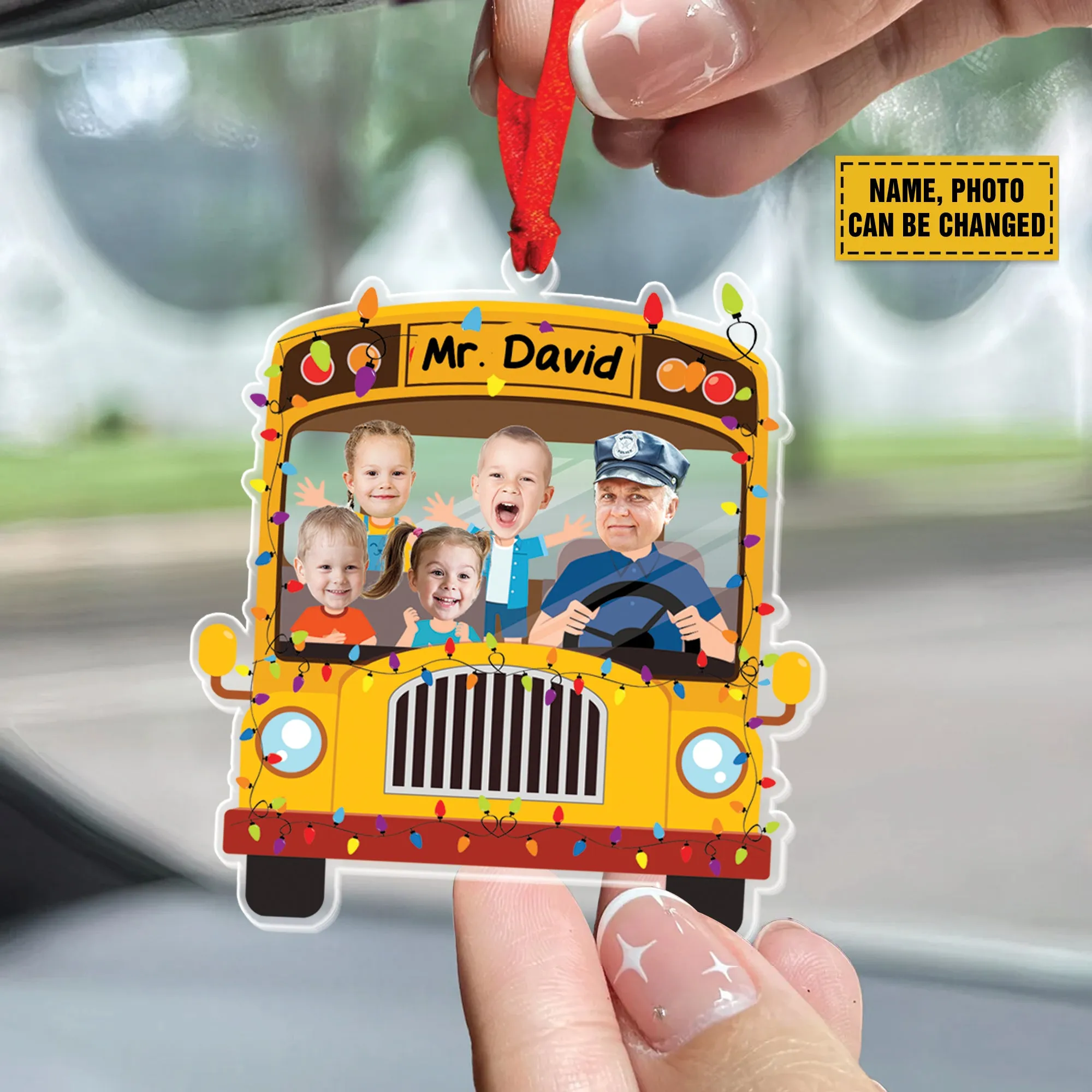 Teesdily | Customized School Bus Ornament Christmas, Bus Driver Ornament Plastic Christmas Gift For Kid, Bus Driver Keepsake Xmas