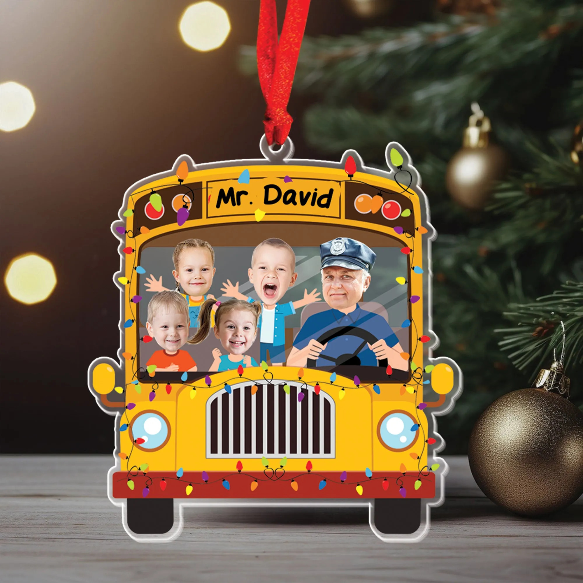 Teesdily | Customized School Bus Ornament Christmas, Bus Driver Ornament Plastic Christmas Gift For Kid, Bus Driver Keepsake Xmas