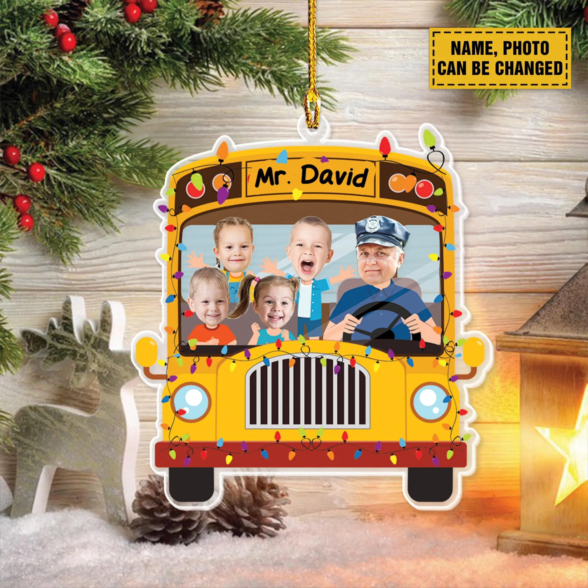 Teesdily | Customized School Bus Ornament Christmas, Bus Driver Ornament Plastic Christmas Gift For Kid, Bus Driver Keepsake Xmas